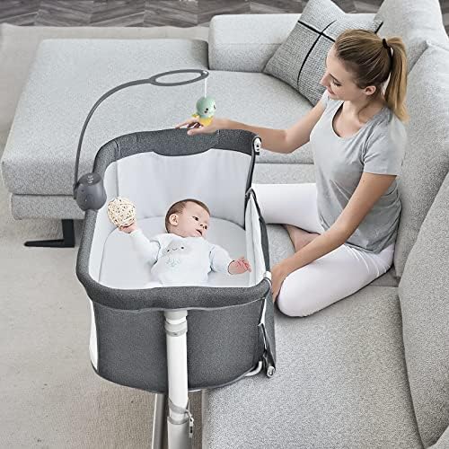 Sycys Baby Music Bassinet Bedside Sleeper With Music Box Fácil de montar berço de cabeceira por portátil para recém-nascidos para recém-nascido