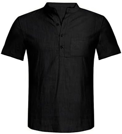 Blusa casual de algodão masculina Hawaiian Men Camista de linho solta blusa de manga curta camiseta com camisa