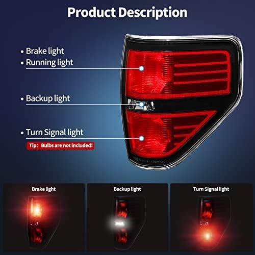 Luzes traseiras de Moko compatíveis com 2009-2014 Ford F150, não modelos de Flareside, lâmpadas de freio da luz traseira para passageiro e motorista, 2 pacote, vermelho + preto