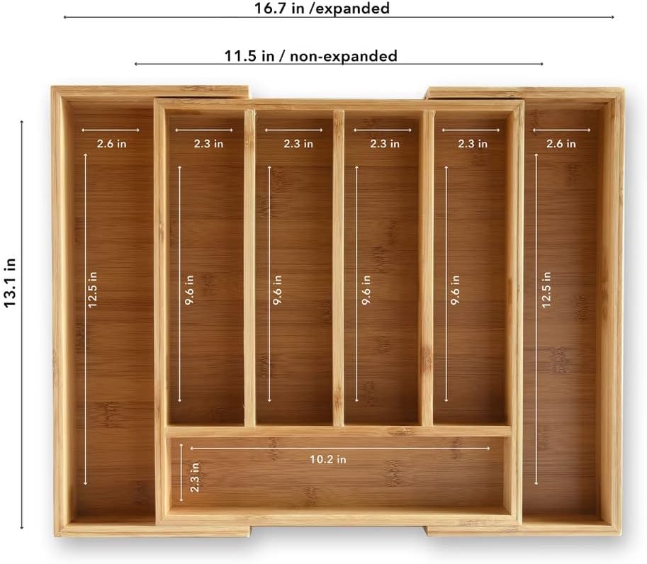 Noveltia Bamboo Expandable Pratels Drawer Organizer com 5-7 compartimentos. Bandeja de armazenamento