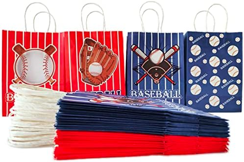 Lammuda Small Gift Sacols Conjunto, 24pcs de beisebol a granel e festas de softball saco de papel com alça