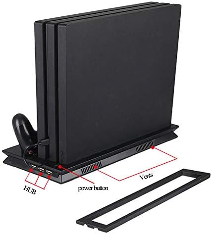 Yykj PS4 Suporte de host ultrafino com dupla estação de carregamento de controlador de vibração e porta 2-em-1 do carregador de hub USB, adequado para PS4 Slim