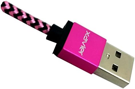 Xavier USB-Micropk-06 USB um macho para micro B com fios trançados e conectores de metal, 6 ', rosa/preto