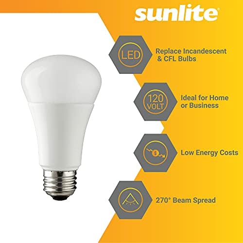Sunlite 80743 LED A19 Lâmpada doméstica, 12 watts, 1100 lúmens, Base E26 média, Dimmable, UL listada, Energy Star, Top Flat 5000k Super White 1 pacote