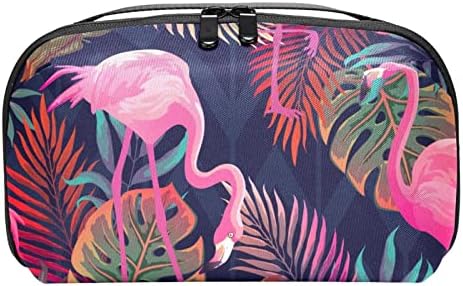 Folhas tropicais Padrão Saco de maquiagem de flamingo rosa para bolsa de organizador de viagens portáteis