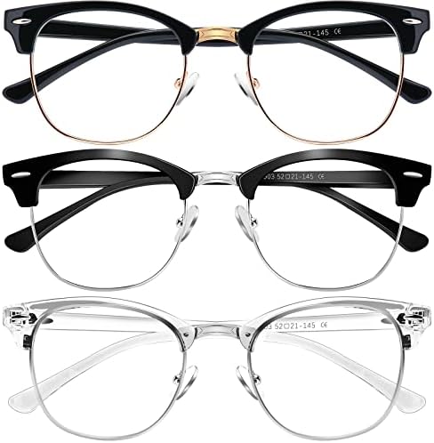 Bosswin Blue Light Blocking Glasses for Women/Men 3 Pack Fashion Round Half, Game Liture Lettle TV Glasses
