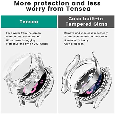 [2+2pack] Tensea para Samsung Galaxy Watch 5 2022 e 4 2021 Protetor de tela e caixa 40mm, cobertura de bling com filme de proteção de vidro temperado, estrutura de cristal de diamante para mulheres duras para mulheres 40 mm