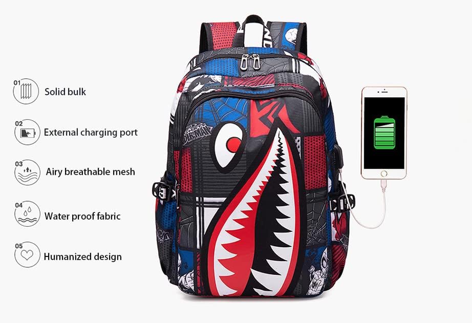 NRSEAG Viagem Backpack Backpack com porto de carregamento USB, Durável Anti -Roubo School Computer Bag Bookbag