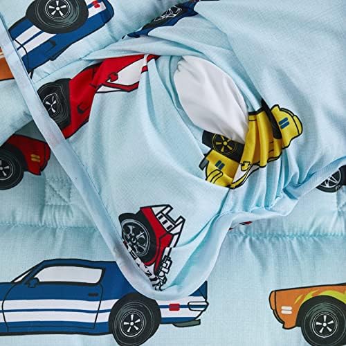 Wake in Cloud - Nap tapete com travesseiro removível para crianças meninos da criança meninos da creche para pré -escolar Saco de dormir do jardim de infância, supercarros de carros de corrida esportiva em azul claro, microfibra macia