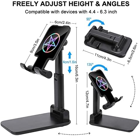 Magic Bright Bright Pentagram Cell Phone Stand para mesa de mesa de telefonia ângulo de altura Ajuste ajustável Stal-estilo preto