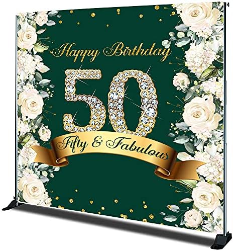 6 × 6ft feliz 50º aniversário de aniversário para mulheres Olive Green Fifty Fabulous Birthday Party