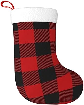 Yilequan 18 polegadas meias de Natal meias clássicas, checagem vermelha de búfalo preto, para decorações de festa