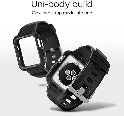 Spigen Rugged Armour Pro projetado para Apple Watch Band With Case for 42mm Series 3/2/1/Original - Black