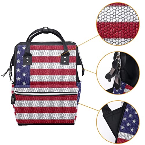 Bolsas de fraldas da bandeira americana vintage Backpack Mummy Backpack de grande capacidade Bolsa de enfermagem