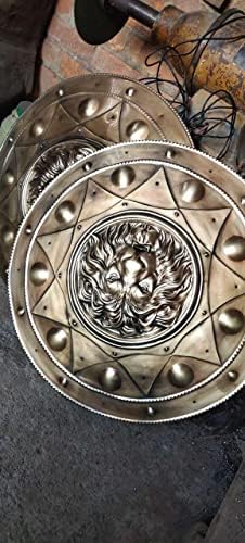 Ak Náutico Medieval Redondo Lion Lion Releved Brass Antique Grande Escudo de Armadura de 22 polegadas
