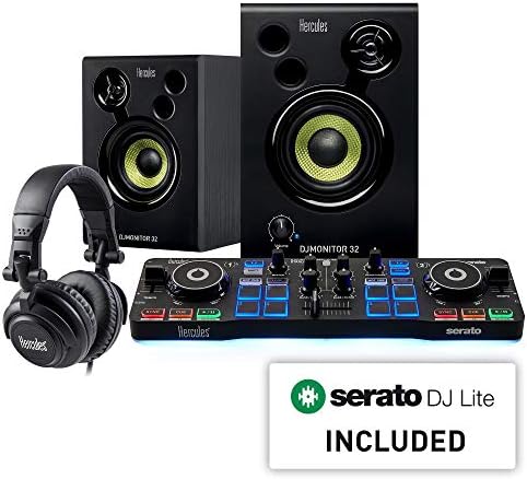 Hercules DJ Starter Kit | Starlight USB DJ Controller com software Serato DJ Lite, alto-falantes de monitor de 15 watts e fones de ouvido com isolamento de som