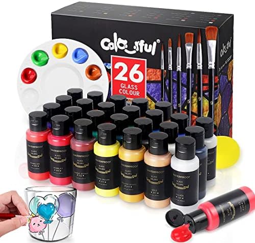 Colorido 26 cores conjunto de tinta de vidro para roupas detalhadas de pincel de pincéis de 11 pcs