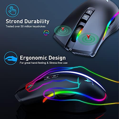 Mouse de jogos sem fio recarregável hetoetf, mouse de retroilumação de LED RGB com 4 DPI ajustável,
