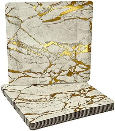 Placas de carregador descartáveis ​​de colheres de prata - Design de mármore - feito de materiais premium carstock - 13 , 40 pc, ouro - quadrado