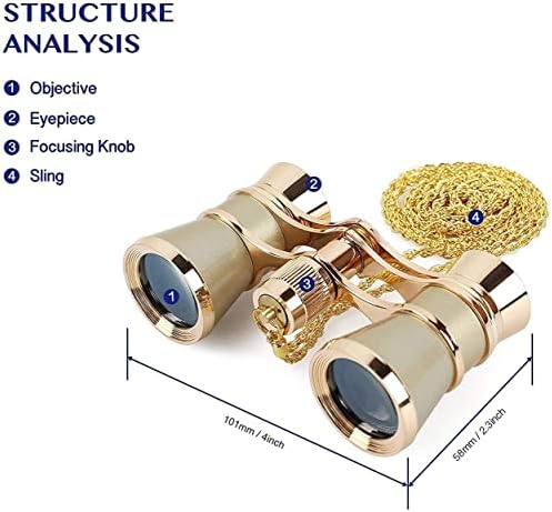 Binóculos de ópera de aiscrofA 3x25, mini -peso compacto binocular, com cadeia para adultos crianças