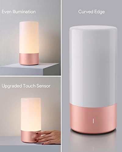 Lâmpada de mesa LED para quartos, lâmpada de cabeceira do sensor de toque, lâmpadas para cabeceira de cabeceira com 256 RGB COR MUDANÇA E 3 NÍVEL A quente luz branca, luz de leitura diminuída para a sala de estar e escritório - rosa