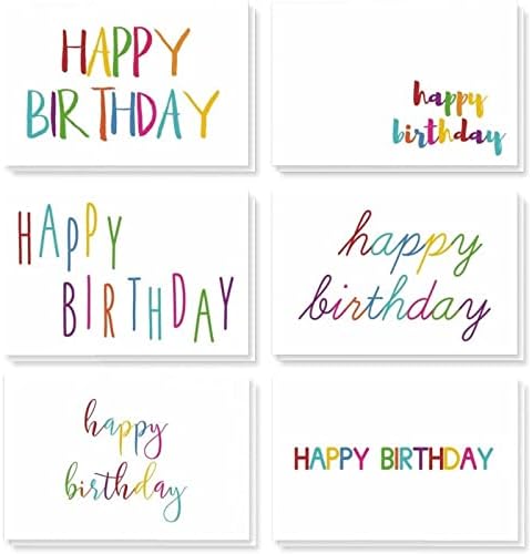 Pacote de 48 cartões de aniversário em branco em branco com envelopes para saudações de aniversário, 6 designs coloridos de fontes de arco -íris