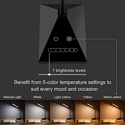Lâmpada de mesa de LED de Raoyi, luminária de mesa de 12w, luz de leitura para atenda com porta de carregamento USB, controle de toque, 5 modos de iluminação e brilho de 7 níveis para quartos de escritório em casa