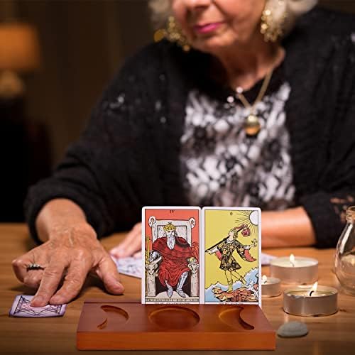 Suporte do cartão de tarô de dbamboo, suporte de tarô de 3 cartões, acessórios de leitura de tarô de decoração de mesa de madeira, presentes de decoração de bruxaria