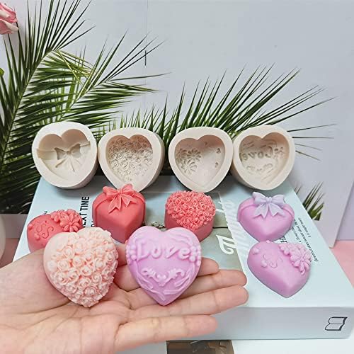 Guratapa 4pcs em forma de coração Flor de rosa amor Moldes de silicone rosa para casamento DIY