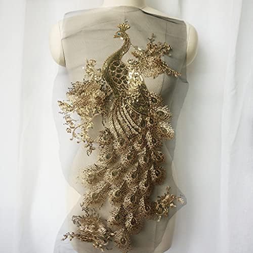 Slatiom Gold lantejão de lantejoulas bordadas de pavão de pavão apliques renda de renda aparar vestido de noiva vestido de casamento artesanato diy artesanato