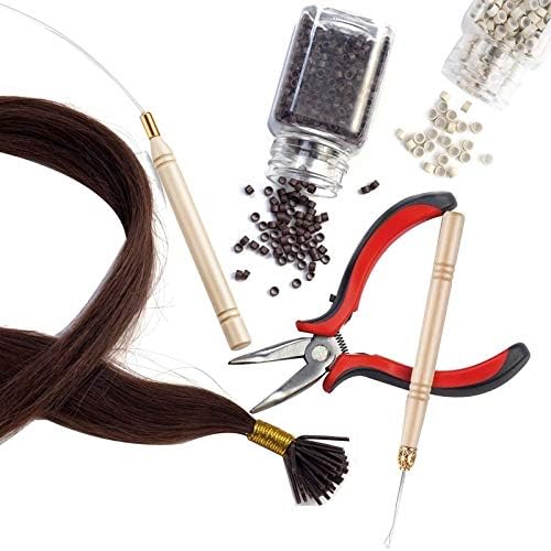 JF-XUAN FJZ Kit de extensão de cabelo, puxando kits de ferramentas para dispositivos de contas de gancho e 1500 peças mini anéis de silicone (preto, bege e marrom b