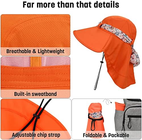Solaris Women's Sun Hats Flep Flap Large Proteção UV UV Campa de caminhada de pesca dobrável