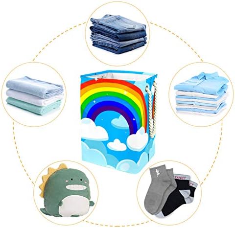 Deyya Cestas de lavanderia à prova d'água Alto cesto de estampa arco -íris azul dobrável para crianças adultas