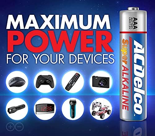 Baterias ACDELCO AAA, Bateria Super Alcalina de Power máxima, vida útil de 10 anos, embalagem reclosável, 200 baterias de super alcalina, 100 contagens e AAA 200