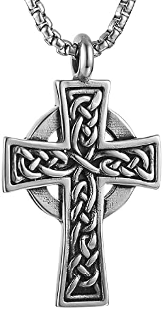 HZMAN Aço inoxidável Colar Celta Cross para homens Mulheres Vintage Viking Irish Knot Amulet