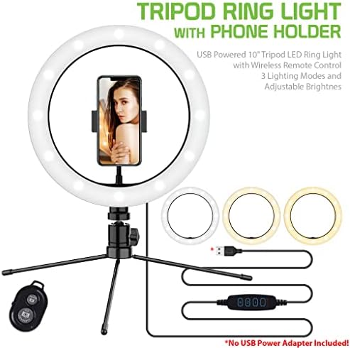 Bright selfie Ring Tri-Color Light Compatível com o seu LG Stylo 3 10 polegadas com remoto para