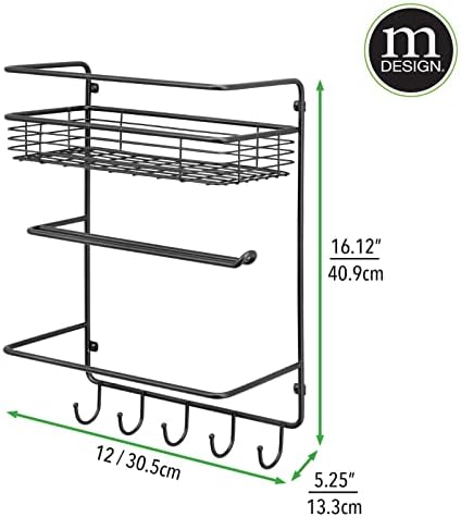 Mdesign Metal Mollow Mount Paper Tootom com prateleira de armazenamento e ganchos para cozinha,