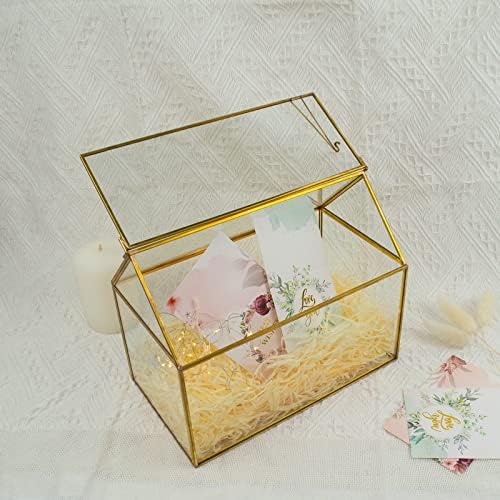 Yimorence v Gold Wedding Wedding Glass Card Caixa - Grande titular do cartão de casamento Gold Handmade