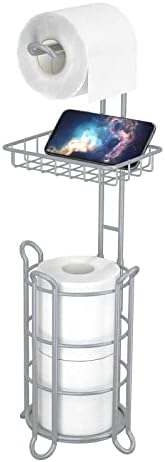 Porta-papel higiênico suporte para banheiros suportes de tecido de banheiro grátis com reserva de armazenamento de prateleira média mega rolos/telefone/limpeza cinza