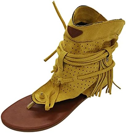 Sandálias de borla Khiien para mulheres, sandálias planas de tanga de gladiadora