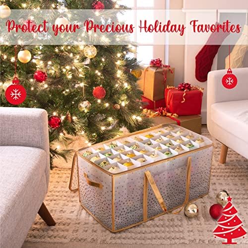 Simplifique 128 Count Organizer Christmas Ornament Storage | Dimensões: 26,4 x 13,5 x 13,4 | Gold | Easy Transport Handles | Organização de Natal | Fechamento do zíper | segura 128 ornamentos