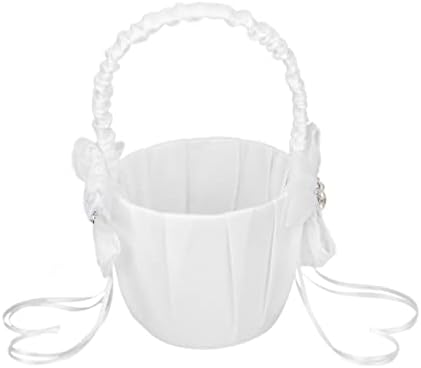 Milisten Flower Girl Basket Diamante Pearl Bowknot Western Wedding Basket Decoration With Handle for Easter Cerimony Party