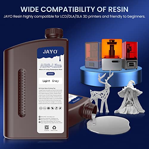 Resina de impressora 3D do tipo Jayo ABS, resina de fotopolímero de cura rápida de 405nm de 405nm com alta dureza e dureza, baixo odor e baixo retração adequados para 2k 4k 6k 8k LCD Printers 3d, 2kg cinza