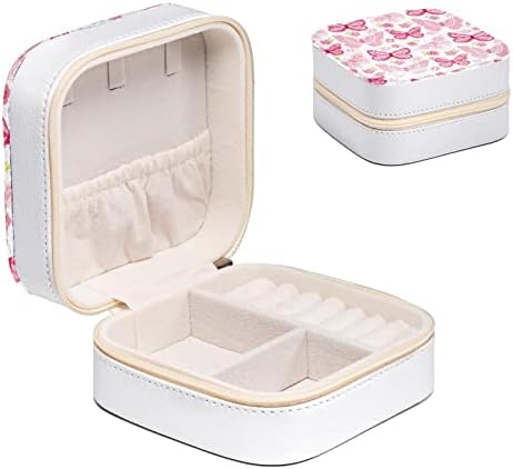 Javenproeqt Butterflies Pink Small Travel Jewelry Box, mini estampa de exibição para garotas anéis de anéis