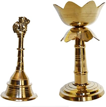 Devyom Brass Akhand Diya e Hand Bell Combo for Gift Pooja Acessórios para Home Temple