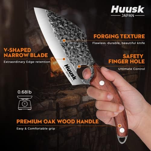 Huusk atualizou o pacote de facas com camping ao ar livre com bainha de couro e caixa de presente