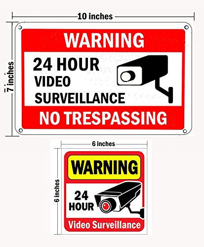 Wislife Video Videoveillance Sign Set, 2 sinais de alerta e 6 adesivos de janela, sinais de segurança de vídeo