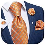 DiBangus seda gravata lenço de lenço de lenço masculino e pino de lapela Conjunto de broche