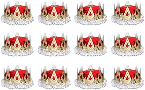 Beistle 3 peças coroa da rainha real Tiaras para Mardi Gras Party, vermelho/ouro/prata/branco