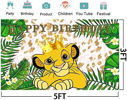 O cenário do Rei Leão para decorações de festas de aniversário, fundo da selva selvagem para suprimentos de decoração de mesa de bolo de festa do chá de bebê, The Lion King Theme Banner, 5x3ft